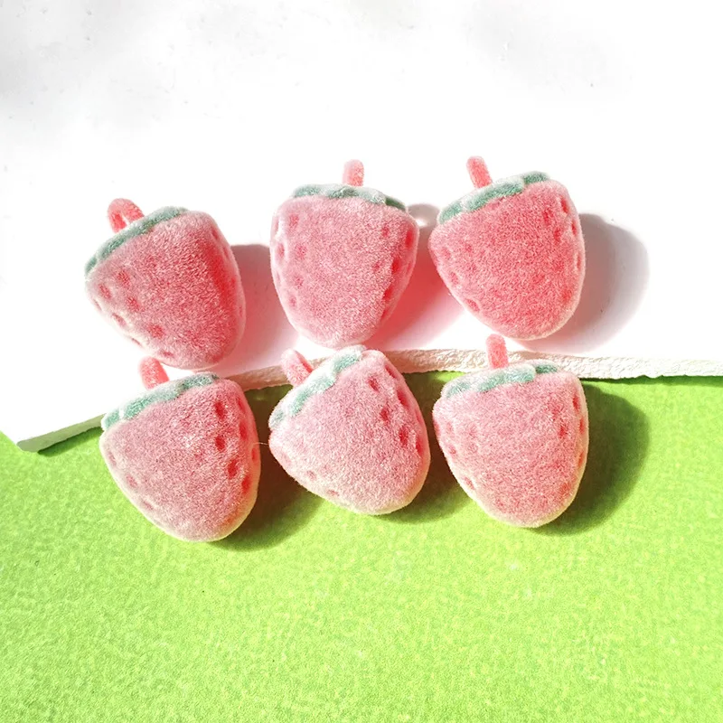 10pcs Flocking Small Strawberry Acrylic Charms Sweet Fruit Keychain Pendants  For Jewelry DIY Earring Accessory making