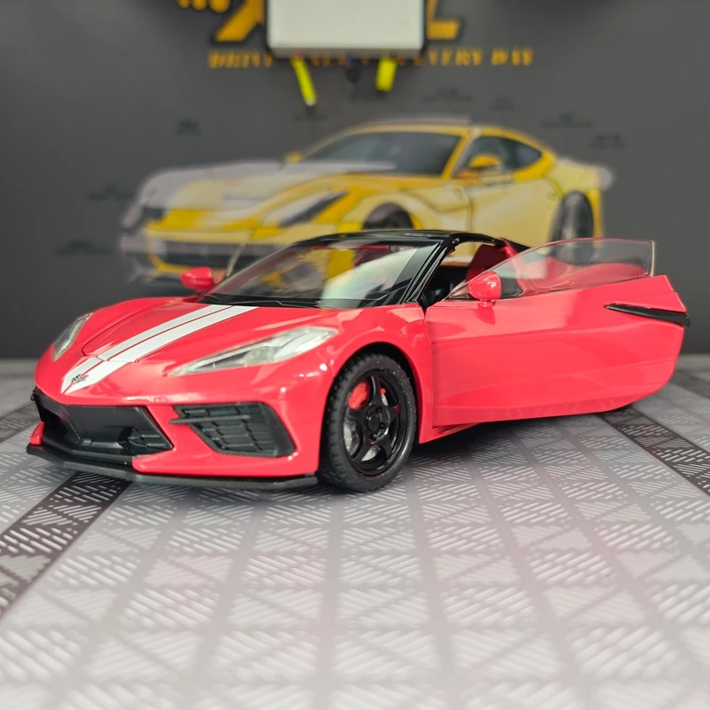 

Модель автомобиля Chevrolet Corvette C8 из сплава, масштаб 1:22, с открывающимися дверями, амортизатором рулевого управления, звуковыми и световыми эффектами, подарок.