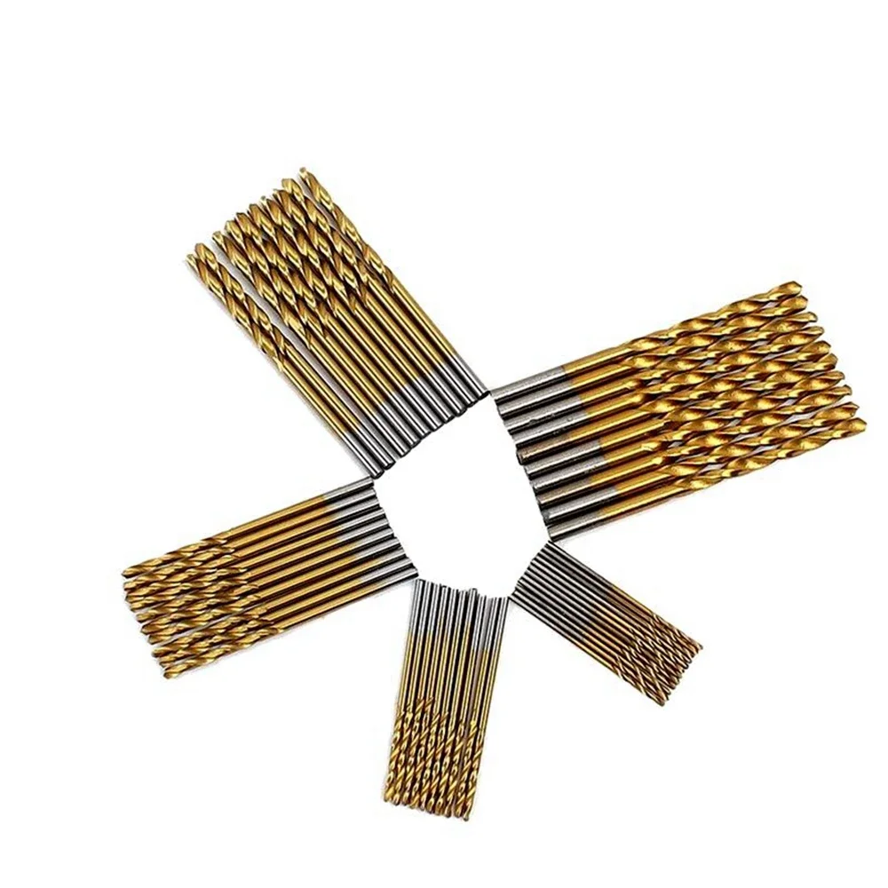 Jeu de forets hélicoïdaux en titane, HSS4241, acier élevé, travail du calcul, aluminium, plastique, 1mm, 1.5mm, 2.0mm, 2.5mm, 3mm, 50 pièces