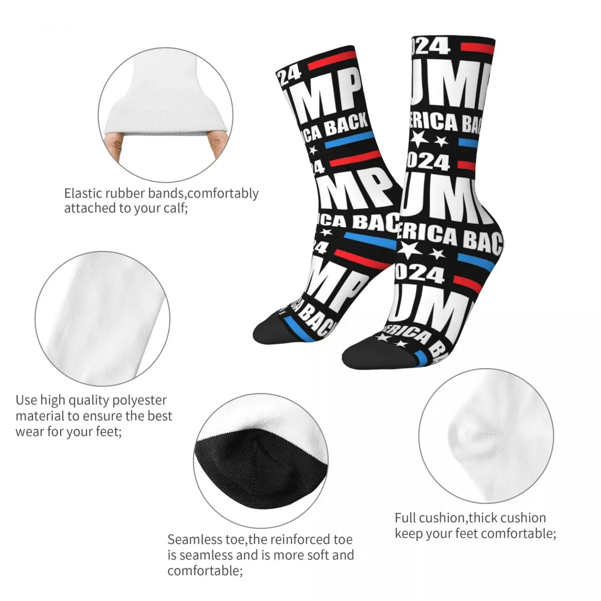 Retro Trump 2024 Take America Back Basketball Socks Polyester Crew Socks for Unisex Sweat Absorbing