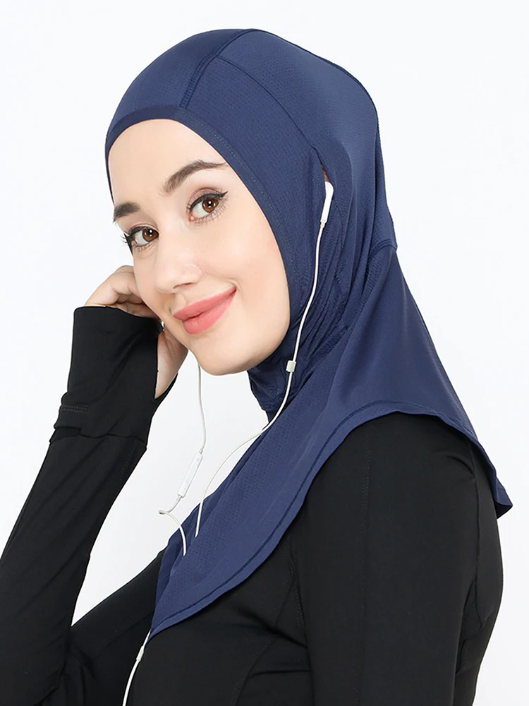 الحجاب الإسلامي الفوري للإناث الحجاب الحجاب الذي يمكن ارتداؤه مع سماعات الرأس تنفس الراحة وشاح رياضي #3