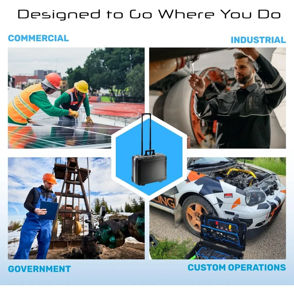 Cassetta portautensili portatile con rotelle con tabelle tascabili di B&W International, nera