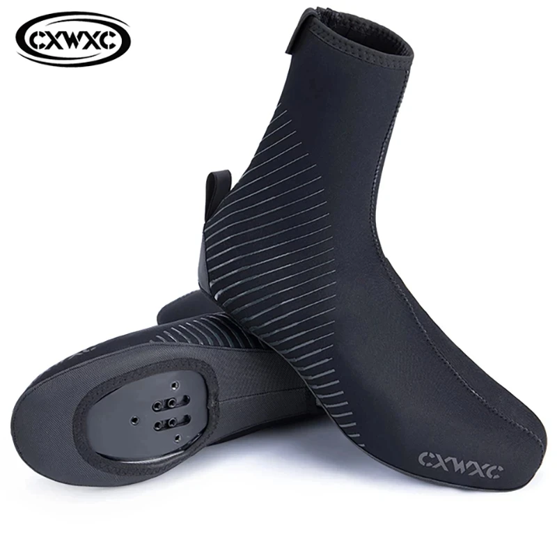 CXWXC Bicycle Winter Thermal Overshoes MTB Road Bike Water-resistant Shoes Cover Cycling Hard-wearing Reflective Boots Cover