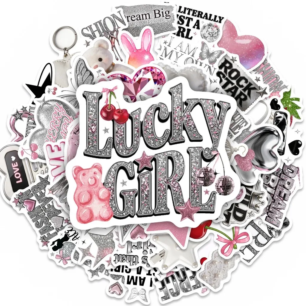 50Pcs Y2K Pink Silver Cool Girl Stickers Waterproof Fashion Decor for Laptop Luggage LanLanStickersWorld Store