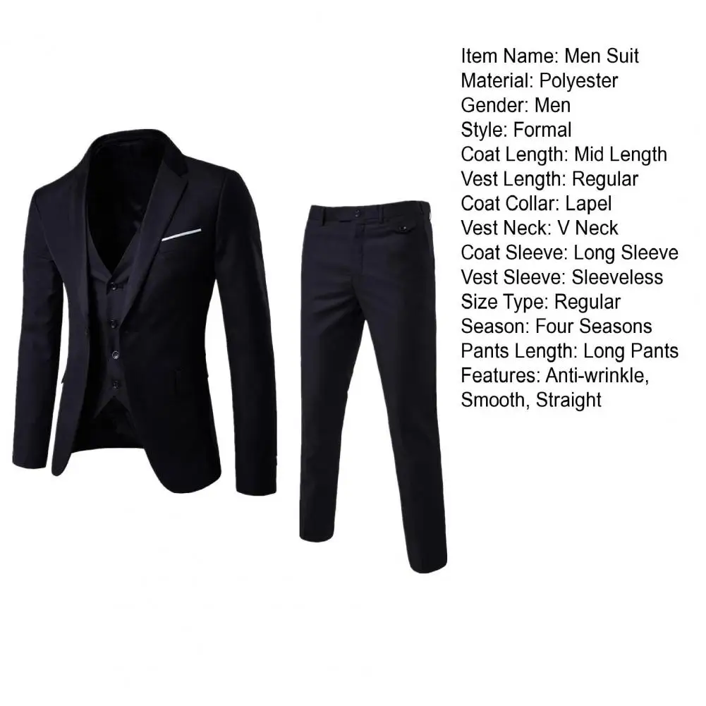 Men Blazers 3Pieces Sets Wedding Formal Elegant Business Luxury Full Vest Pants Coats Classic Jackets Suit Coat Blazers Trousers