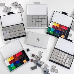 Black/Silver Watercolor Box Portable Travel Version Watercolor Box Pigment Distribution Empty Box Outdoor Palette Art Supplies