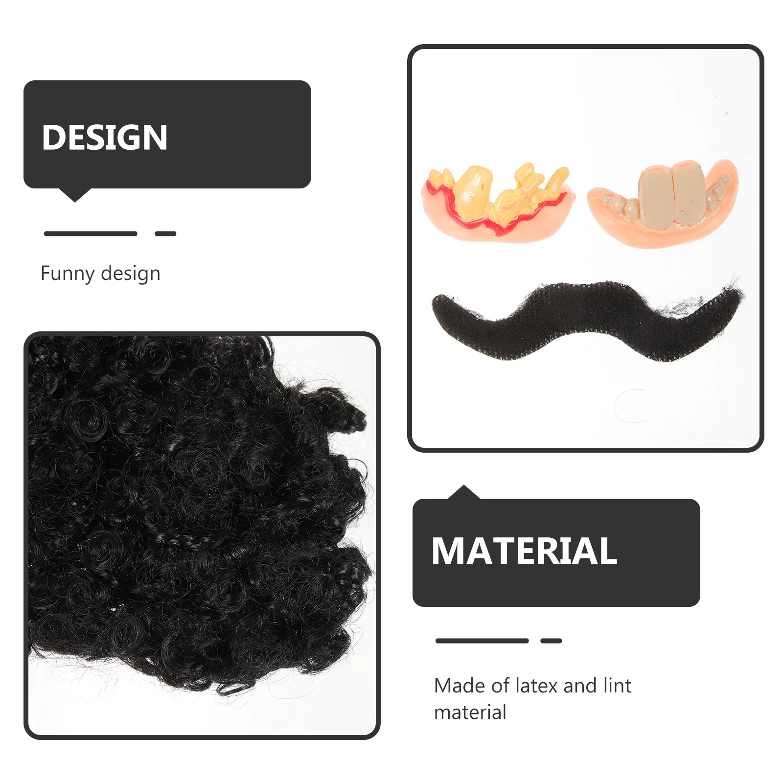 ชุดฟันปลอมและหนวดปลอมสำหรับฮาโลวีน 4 ชิ้น สีดำ หนวดปลอมแบบหลวม ฟันปลอมแบบเน่า สำหรับแต่งกาย คอสเพลย์ ปาร์ตี้ งานแฟนซี