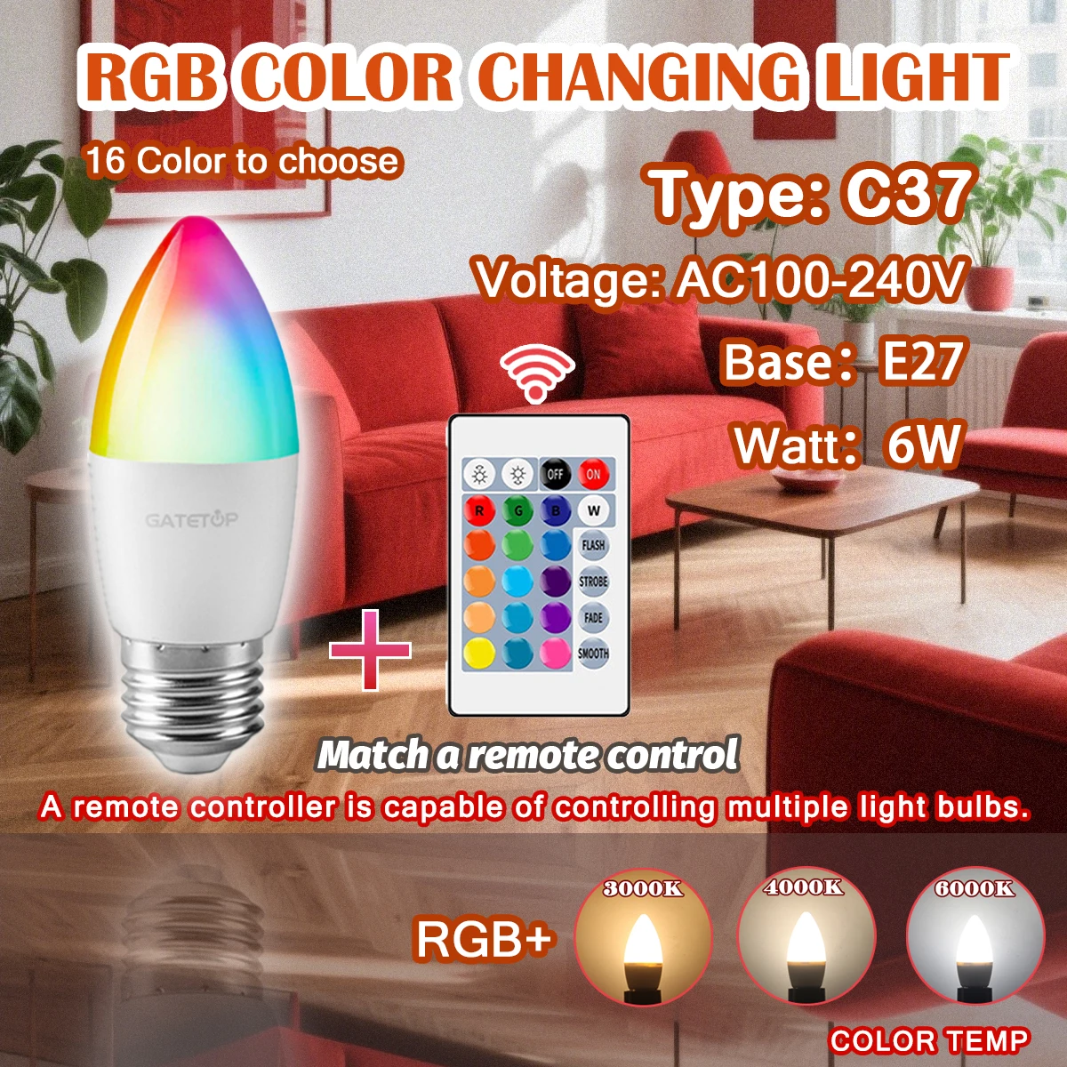 

1-10 шт. E27 светодиодная свеча RGB лампа 6 Вт 24 клавиши дистанционного управления с регулируемой яркостью лампы AC220V 110V красочная смена для спальни гостиной лампа
