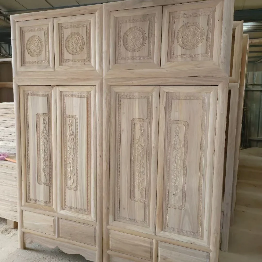 Clothes cabinet all solid wood bedroom wardrobe furniture white stubble white embryo