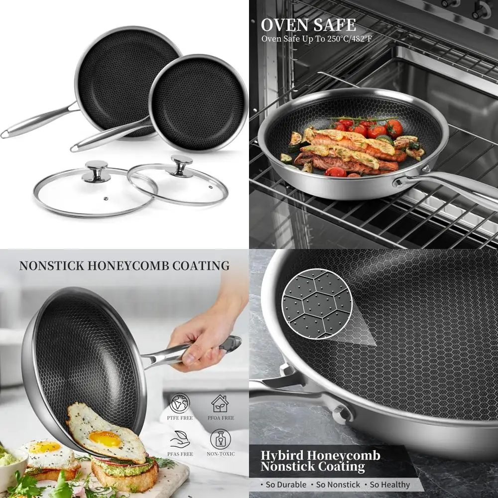 

Набор сковородок из нержавеющей стали с антипригарным покрытием, 9,5 и 11 с крышкой, набор сковородок из 2 предметов