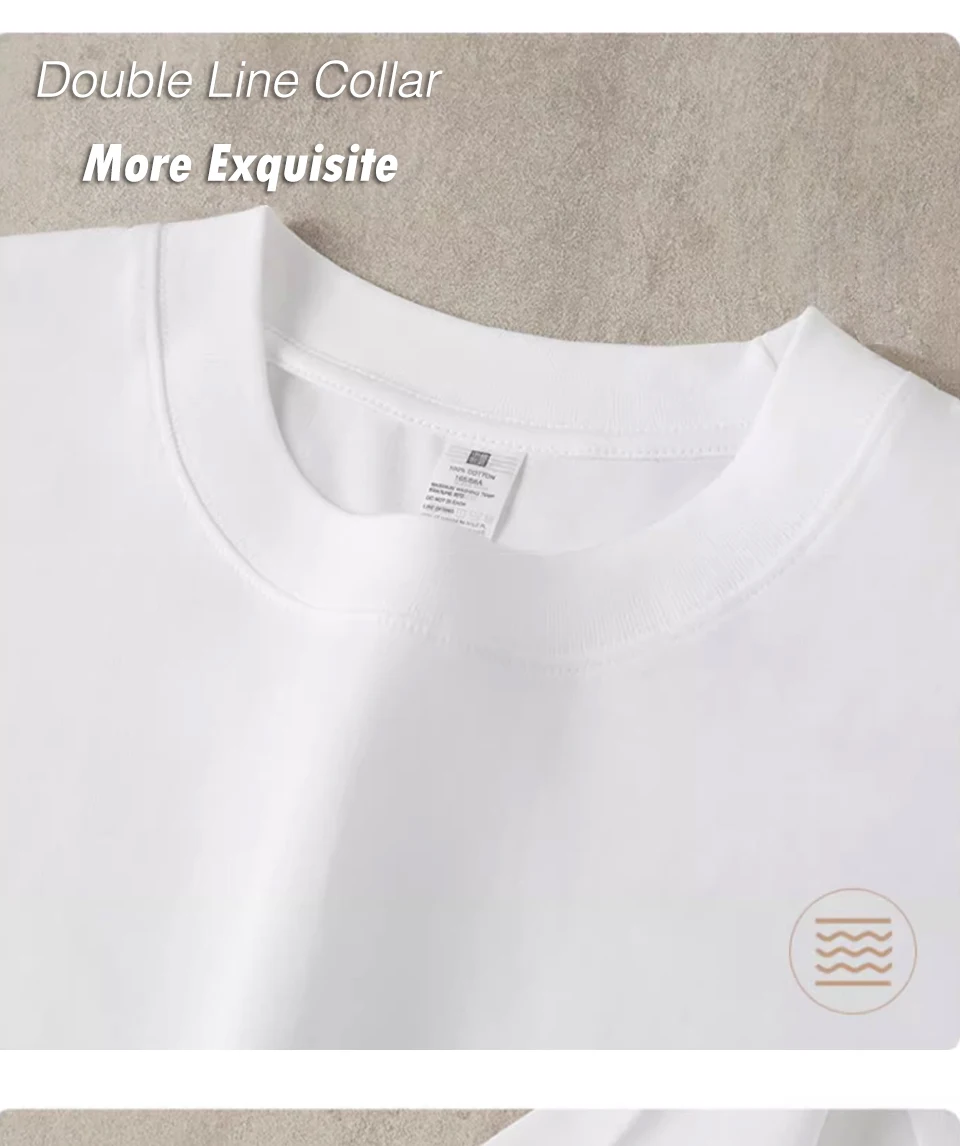 220gsm Schweres Übergrößen-T-Shirt für Herren, Sommer-Qualität Kurzarm-Shirt aus Baumwolle, Einfarbig, Trendy, Lässig, Weiß, Schwarz, Top – Detail 6
