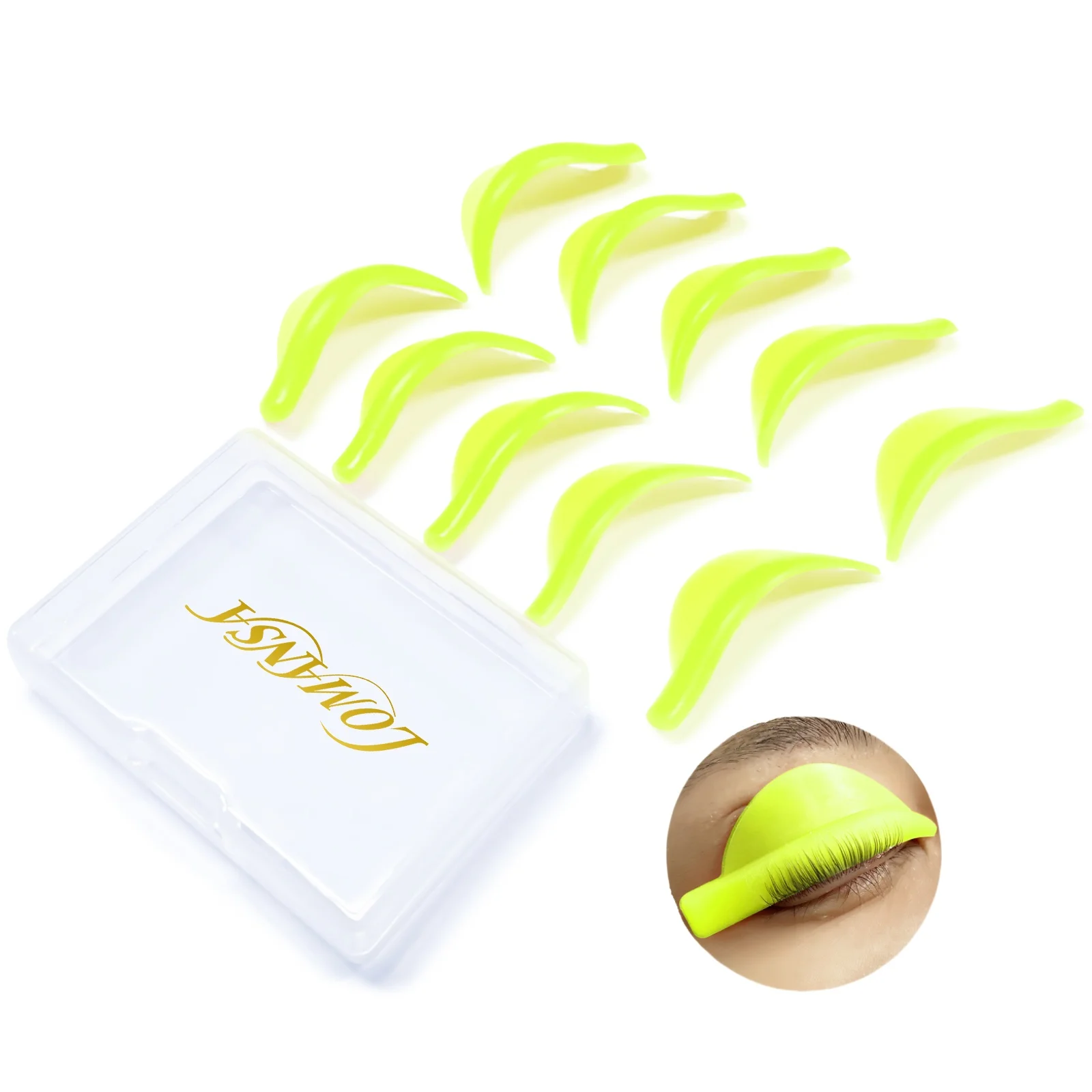 Lomansa 5 pares de almohadillas para permanente de pestañas de silicona con rizo en U, varillas de pestañas adhesivas, escudo de elevación, rizador de pestañas 3D, accesorios, herramientas de maquillaje