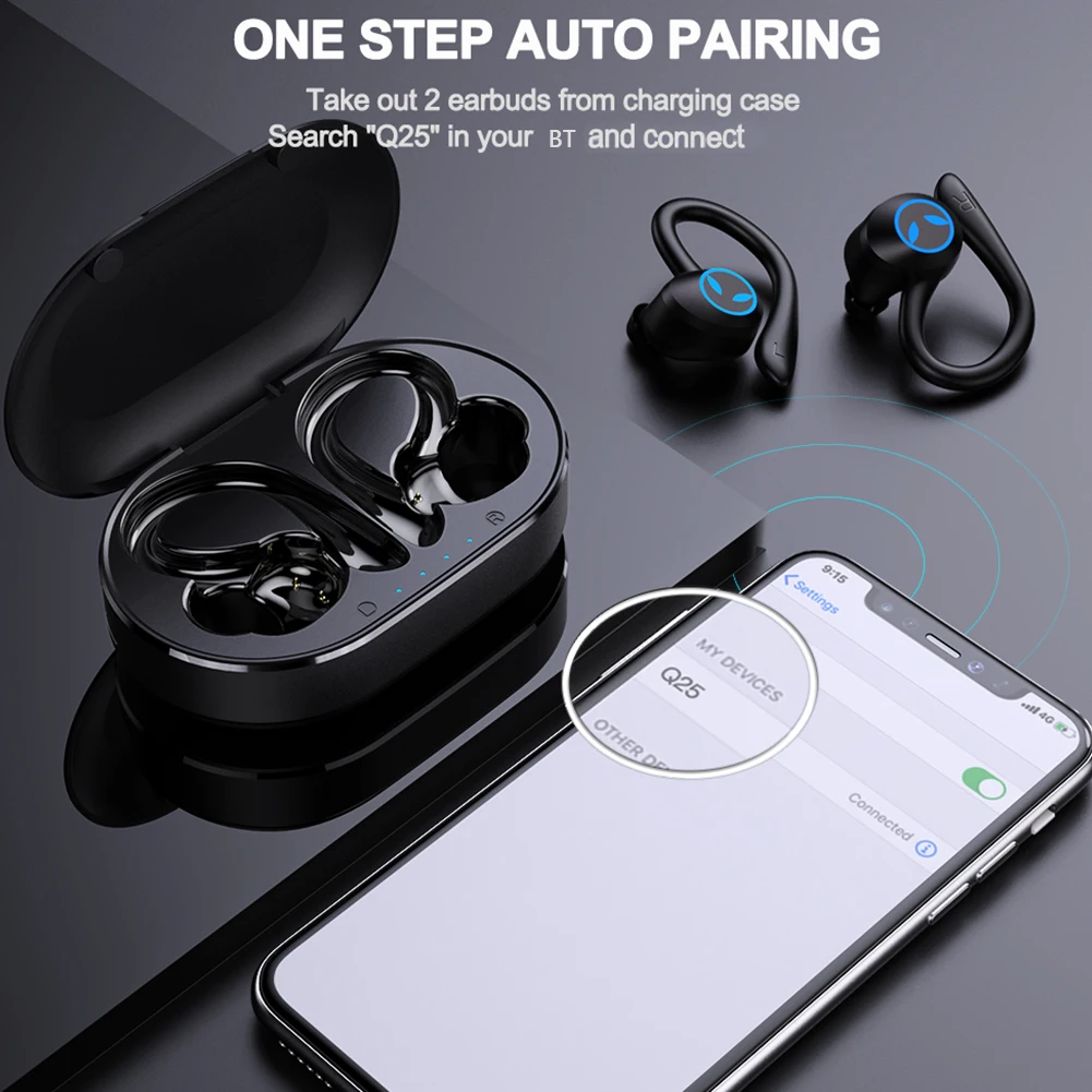 Wireless Headphone Bluetooth-Compatible 5.1 HiFi Stereo Bass Earphone Waterproof Sport Earphone Headset Noise Cancelling
