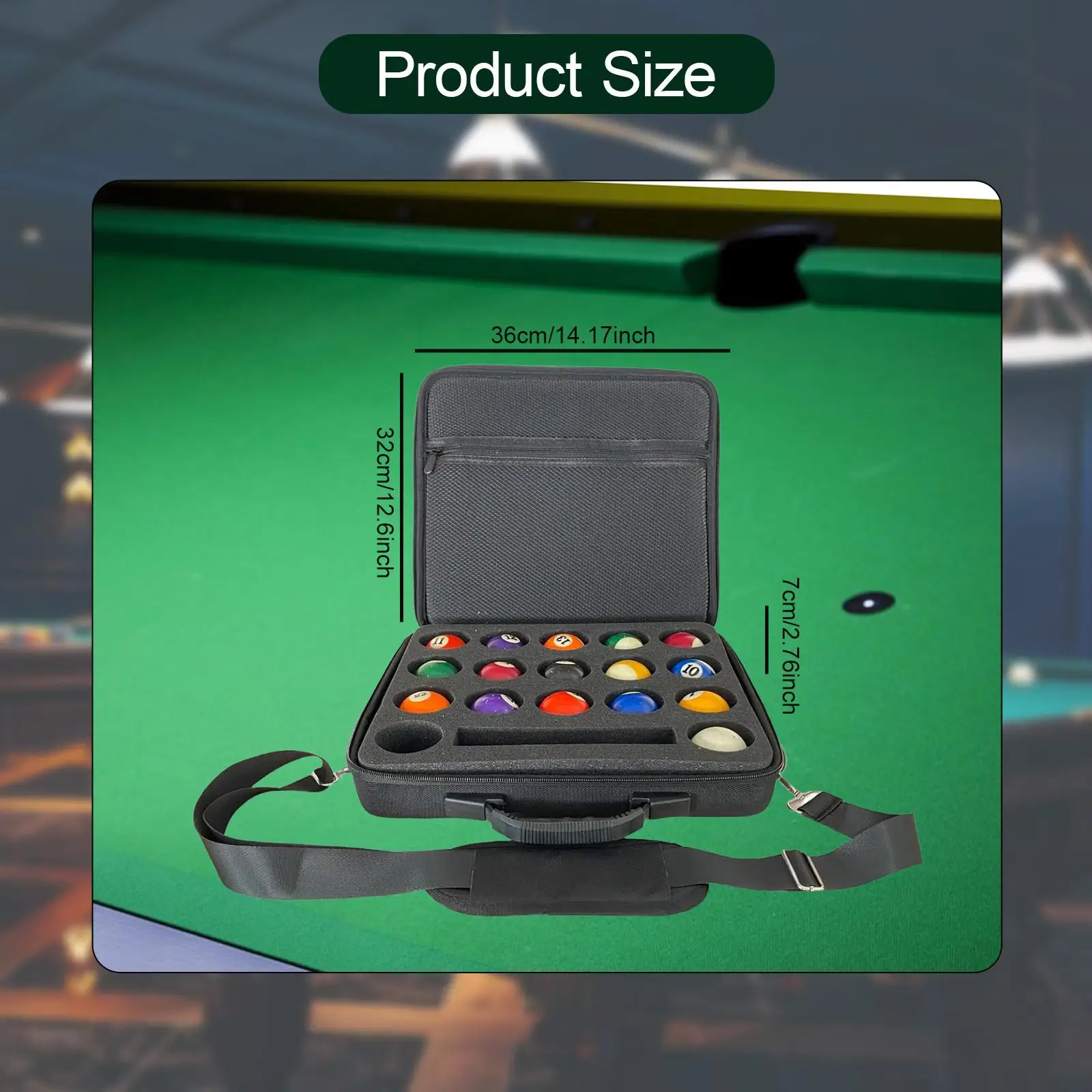 Pool Balls Carrying Case with Carry Handle Comfort Shoulder Strap Securely Travel Holder for 1 Set of Billiard Balls Storage Bag