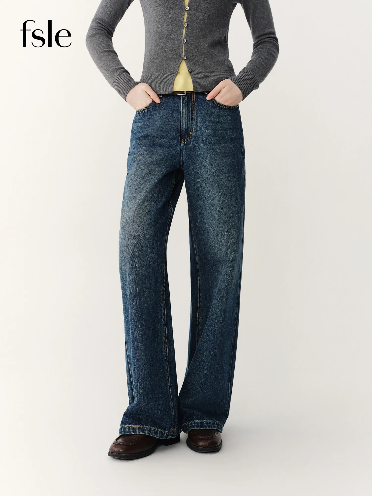 FSLE 2026 Autumn New Arrival Women's Mid Waist Slim Straight Leg Jeans Narrow Cut Versatile Elongating Slim Denim Pants Casual