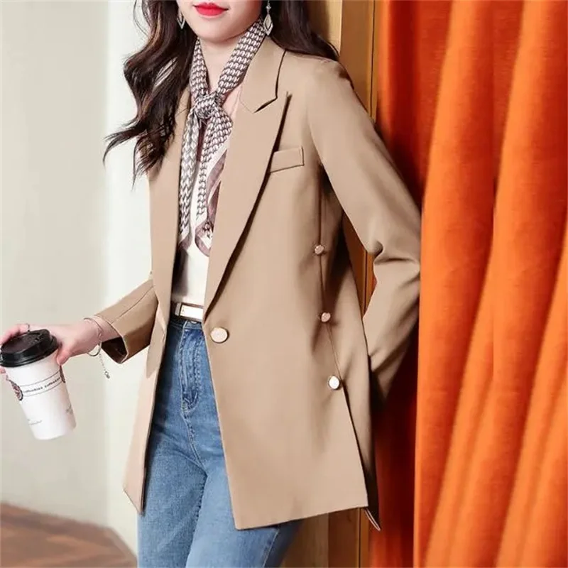 

Fashion Suit Coat Women's 2025 Spring Autumn New Blazer Jacket Female Design Casual Overwear Double-Breasted Outcoat Ladies Tops