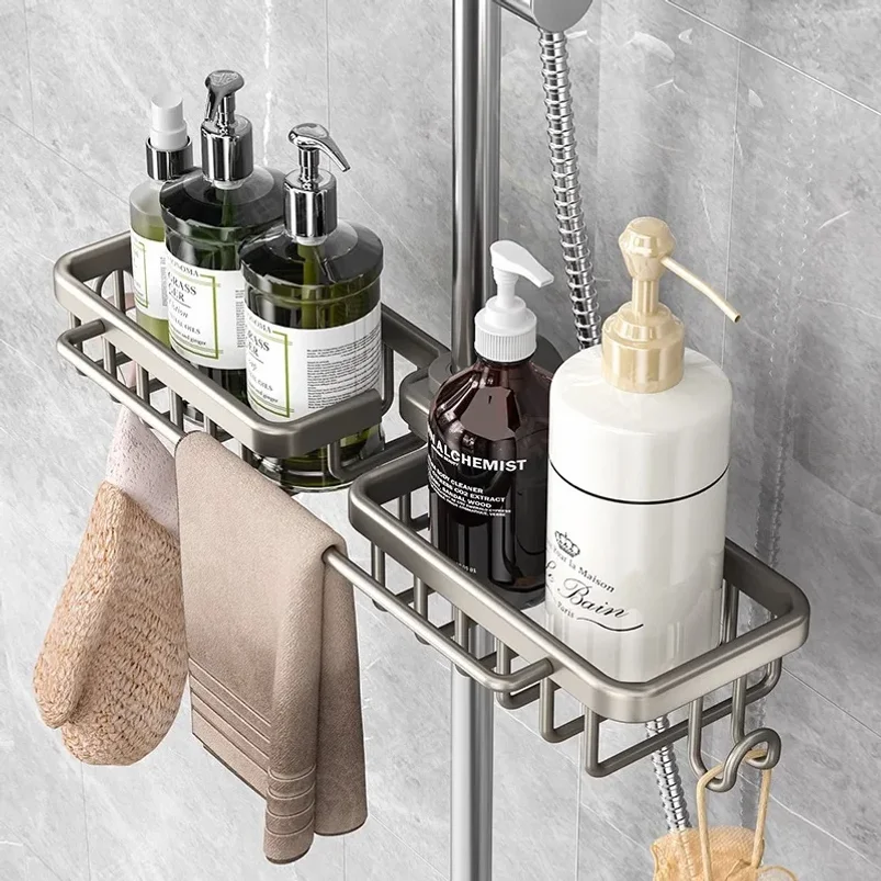 Punch-Free Bathroom Rack Bathroom Shelf Toilet Space Aluminum No Drill Hanging Rack Bathroom Organizer Hang On the Wall