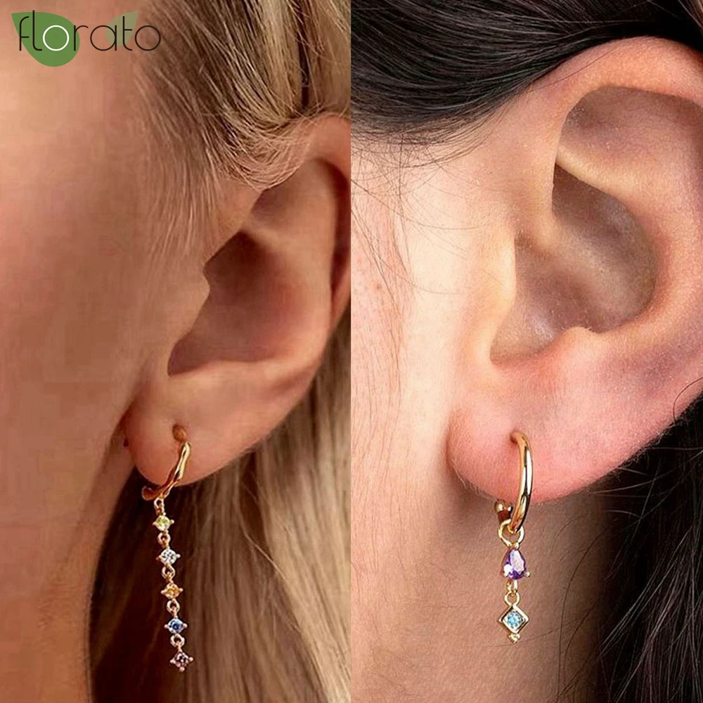 925 Sterling Silver Needle Colorful Zircon Long Earrings for Women New Shining Fine Stud Earrings Wedding High Quality Jewelry