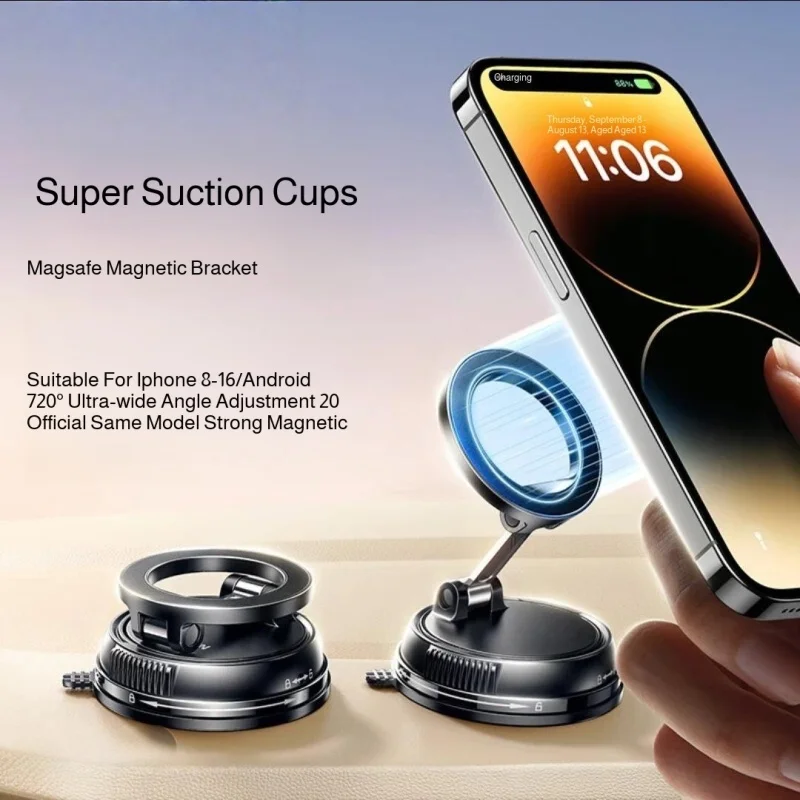 

Magnetic Foldable Phone Holder Adjustable 360 Rotation Stable Vacuum Mount Car Phone Stand for Navigation Travel Daily Use