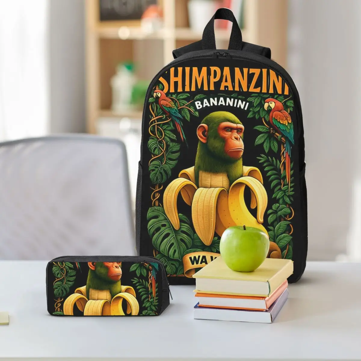 Shimpansinni bananini, macaco banana 3pecs/conjunto mochila para adolescente italiano brainrot portátil mochila almoço saco lápis caso