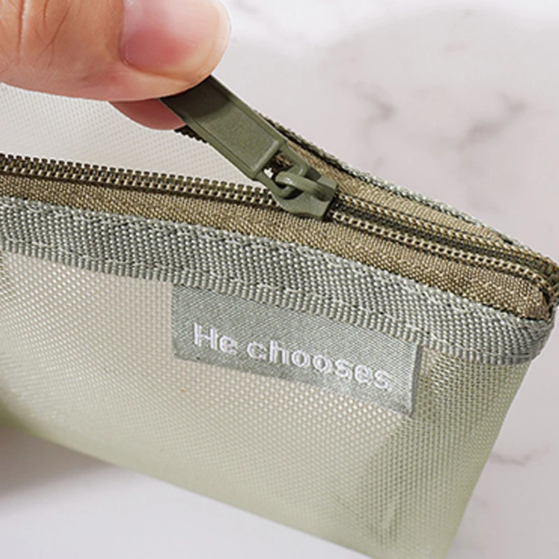 Nylon Mesh Square Zipper Coin Bags Purse Money Wallet Bank ID Credit Card Holder License B8 Storage Pocket Bags