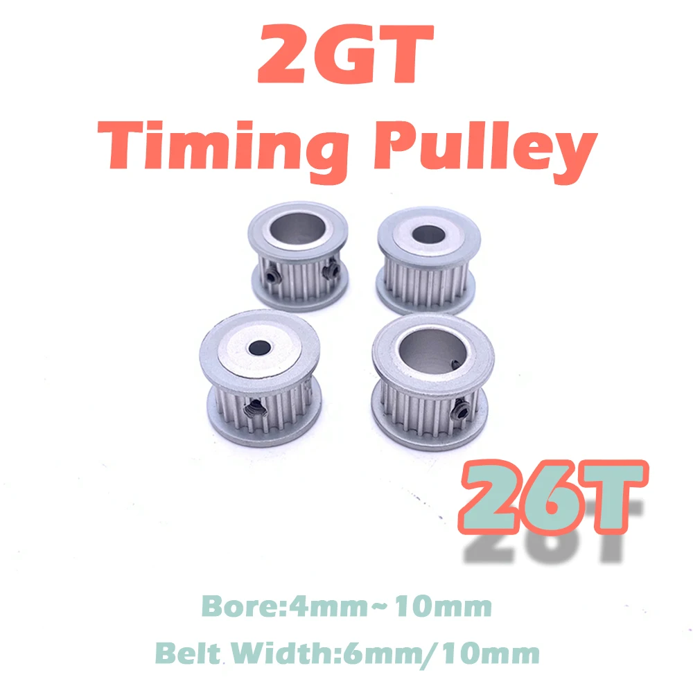 26T GT2 Timing Pulley Belt Width 6 10mm 2GT 26 Teeth Synchronous Wheel Bore 4mm~10mm 26Tooth Aluminum 2GT 26Teeth Timing Pulley