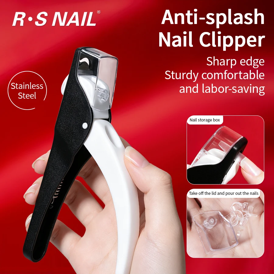 R·S NAIL Anti-Splash Nail Tip Cutter Professional False Nail Clipper with Nail Debris Storage Box Manicure Tool for Nail Salon