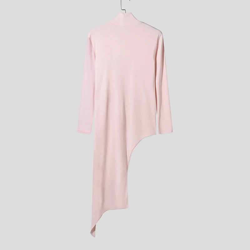 INCERUN Herren Unregelmäßiges T-Shirt mit Netz-Patchwork, Rollkragen, Langarm, Reißverschluss, Streetwear 2026, Transparente Herrenbekleidung – Detail 9