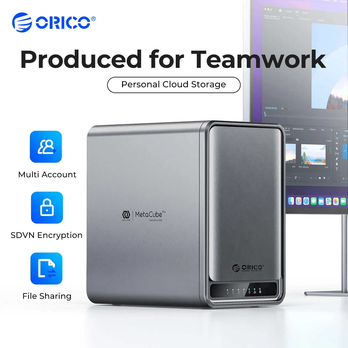 orico metal cube pro bay rede nas armazenamento anexado suporte de compartilhamento remoto de dados classificacao inteligente backup automatico 01