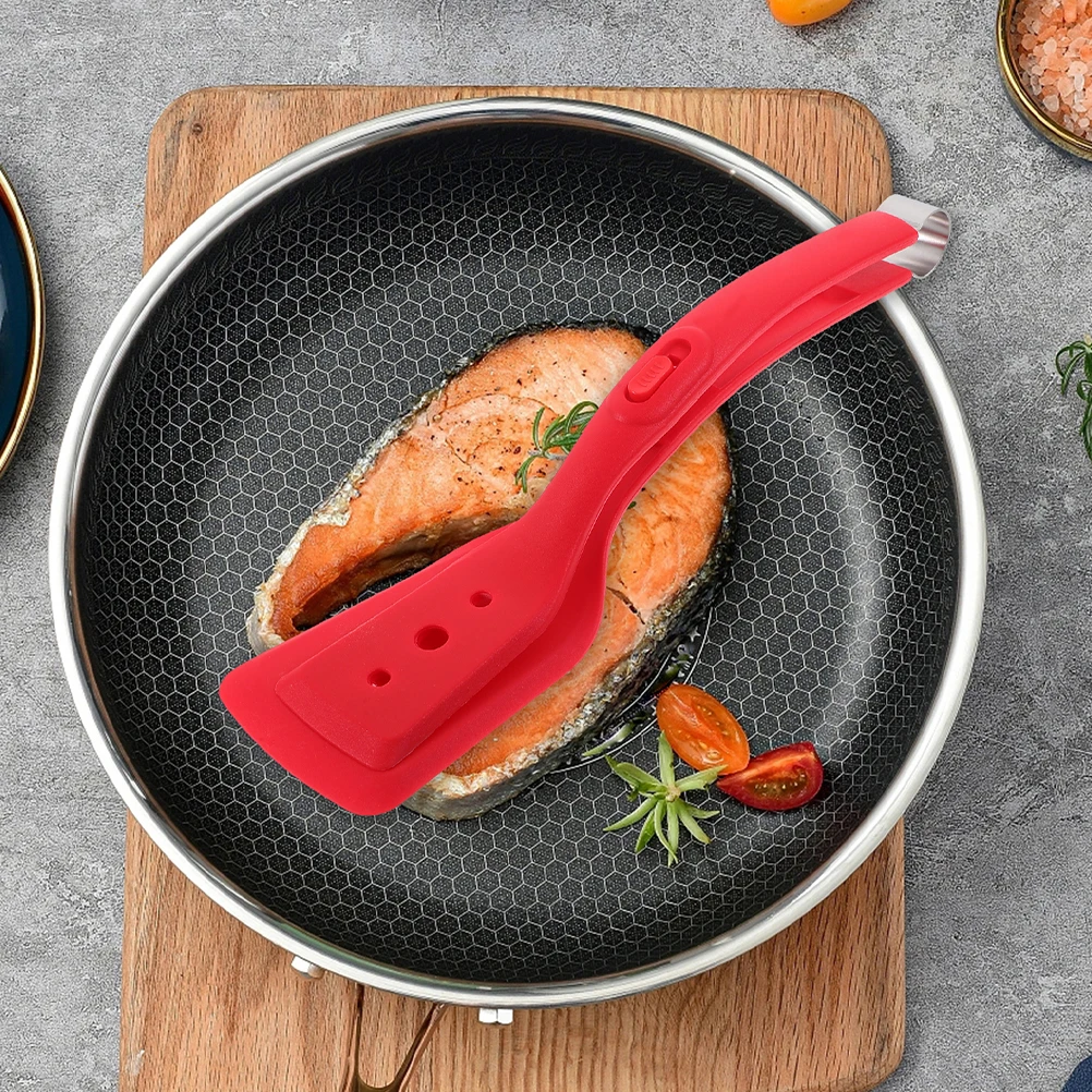 

2pcs Silicone Stainless Steel Kitchen Clamp Tong Cooking Shovel Home Food Tong Multi use Frying Red Black Steak Tongs Heat
