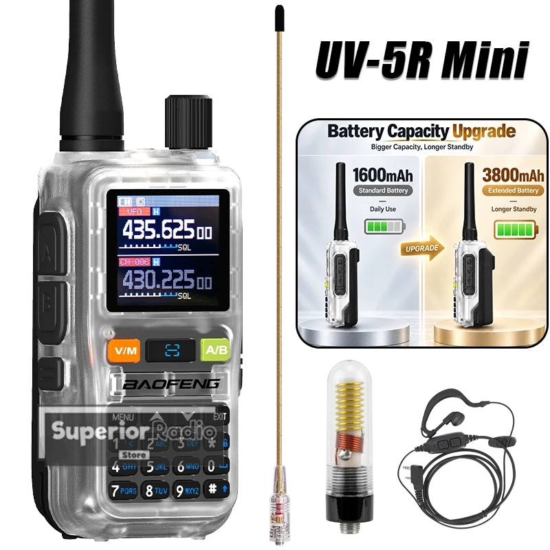 UV-5R Mini 3800mAh Baofeng Walkie Talkie Thicker Battery Multi Band Wireless Copy Frequency Bluetooth Programming AM For Hunting