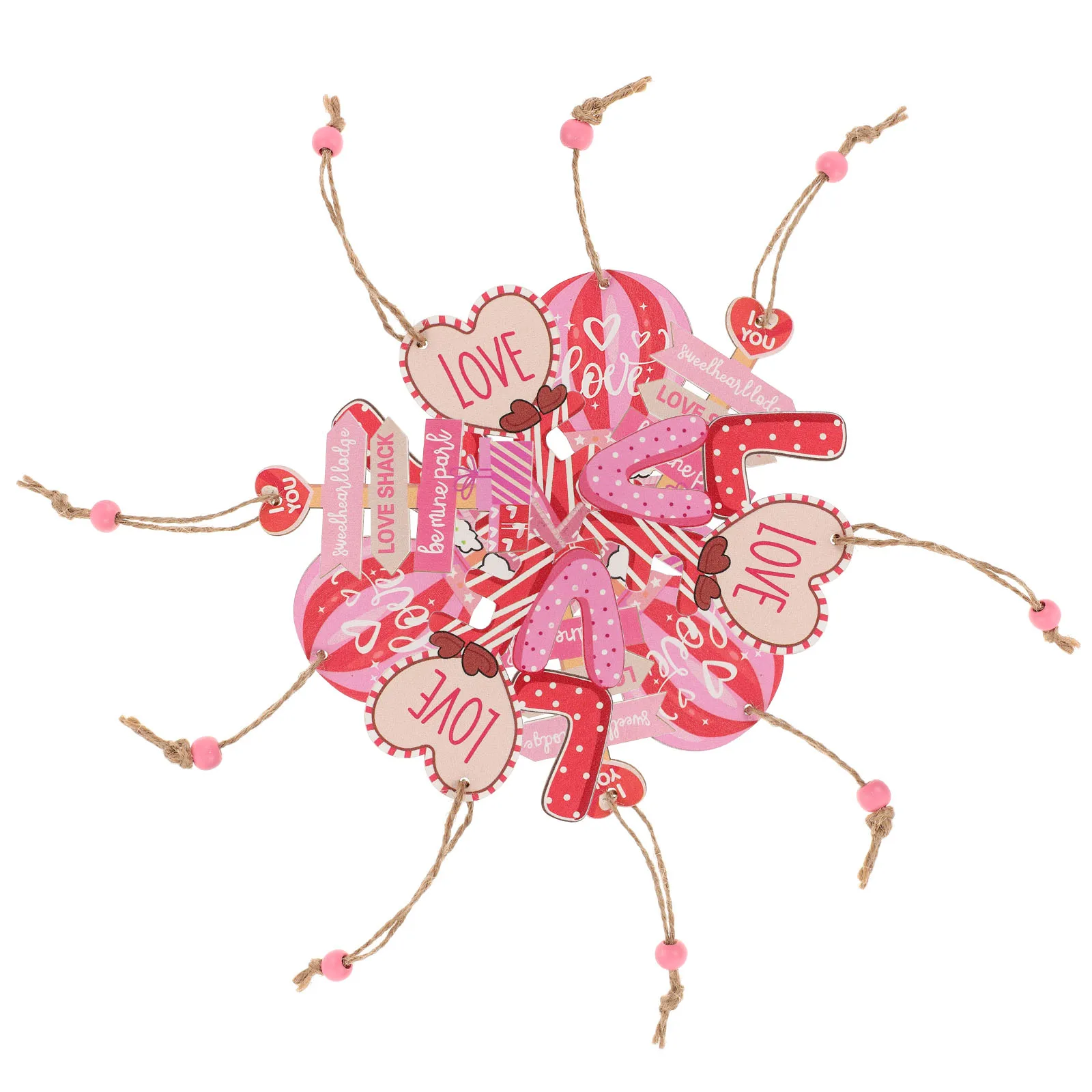 

3 Vintage Wood Ornaments Heart Hanging Tags for Valentine Day Couple Home Decor Fireplace Tree Party Decoration