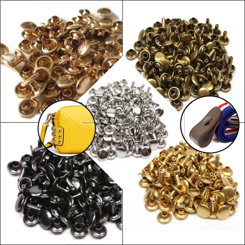 50Pcs 6-12mm Metal Double Cap Rivets Stud Round Nail Spike For Leathercraft Repair Shoes Bag Belt Odzież Akcesoria