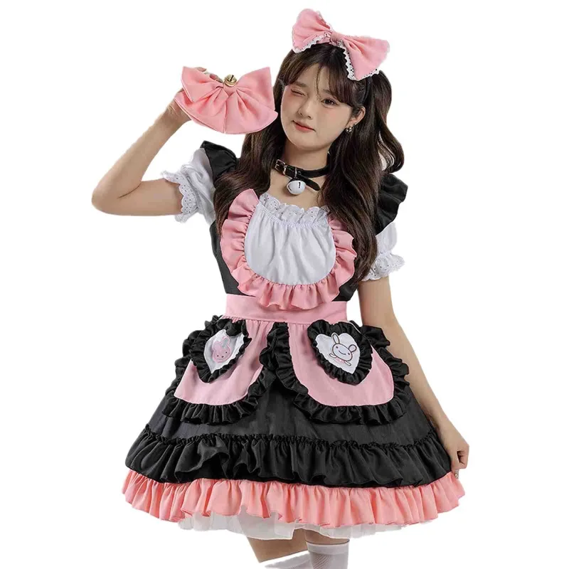 Kawaii Japanese Coffee cameriera donna Sweet Lolita Anime Bunny Girl cameriera costumi Cosplay Pink Bow Party Princess Dress 2024 nuovo