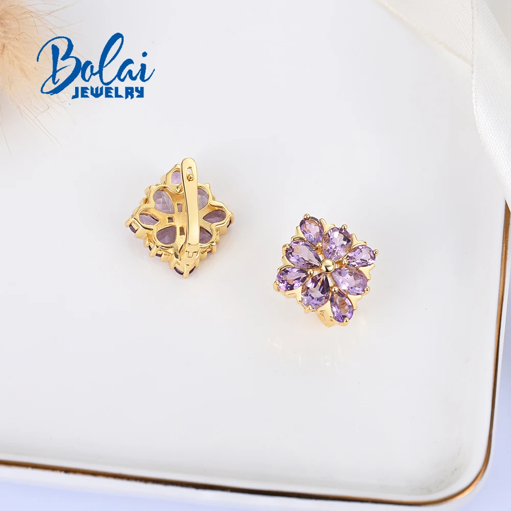 Magnificent Flower Style Clasp Earrings for Girls&Lady S925 Silver Natural Brazil Amethyst Fine Jewelry for Birthday Party Gift