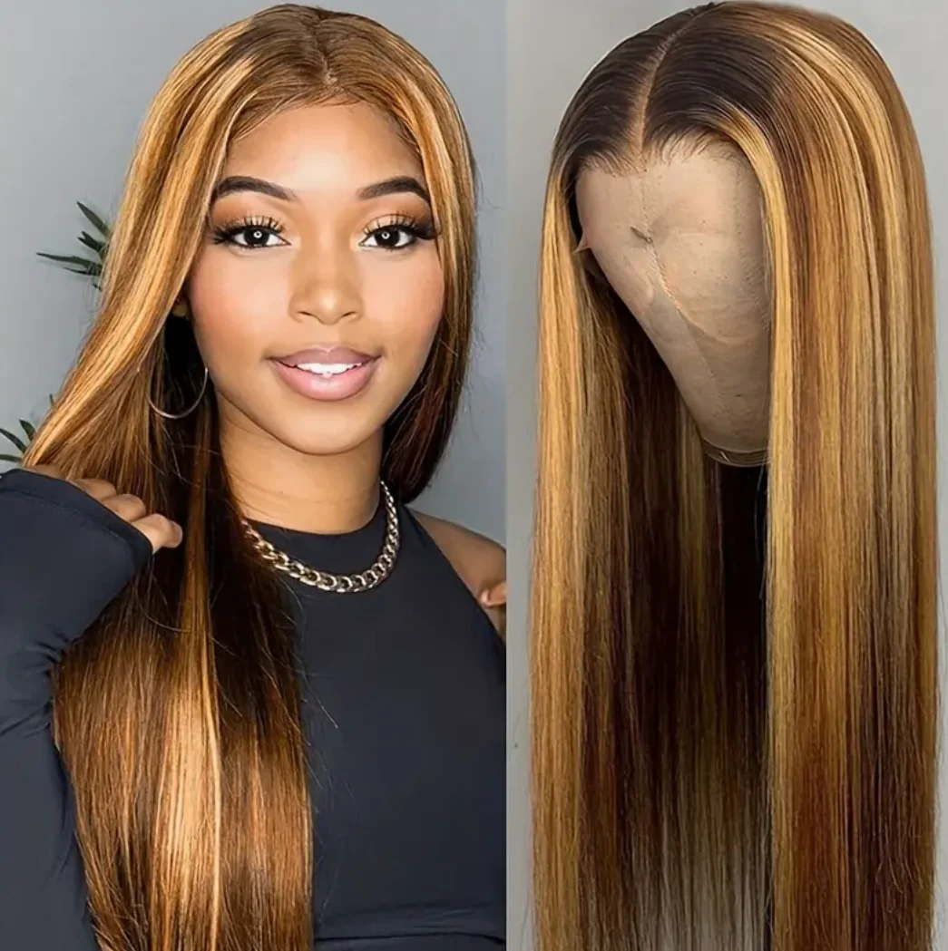 

Straight Highlight Goldenbrown Synthetic Long Straight Hair Wigs Heat Resistant Fiber costumes,wigs for cosplay,parties