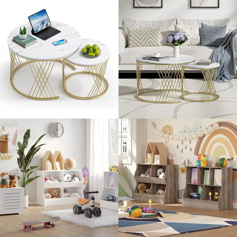 Modern Nesting Coffee Table Set for Living Room, Faux Marble Top, Sleek and Simple Design