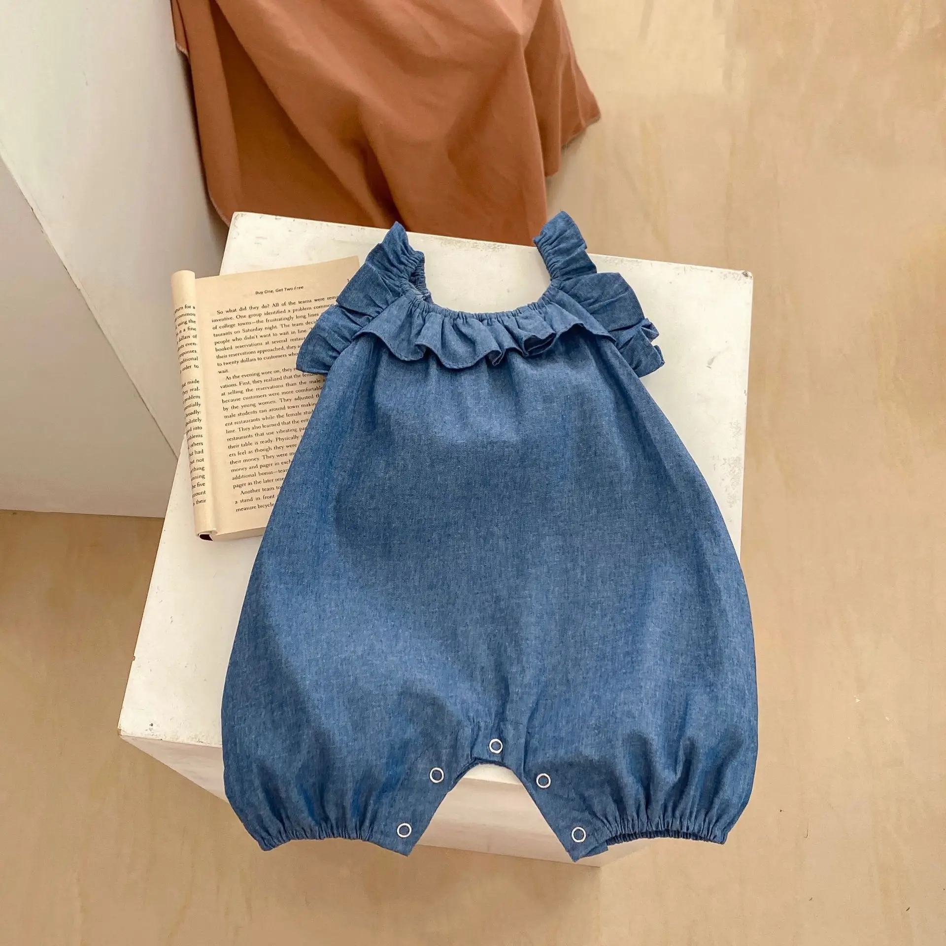 Summer New 0-2 Year Old Baby Clothing Thin Breathable Denim Short Creeper Girl Baby Sweet and Cute Summer New jumpsuit