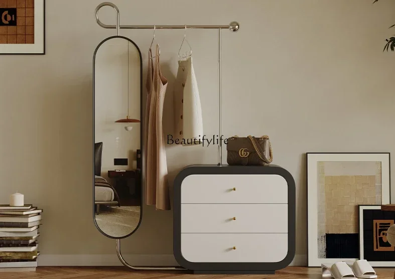 

ls04Light luxury full-length mirror coat rack integrated solid wood division coat rack