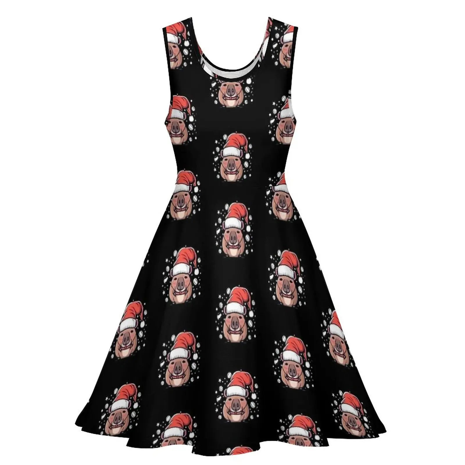 Capybara Christmas in A Santa Claus Hat Dress  Aesthetic Dresses Female Trendy Skate Dress Summer Custom Vestido Large Size