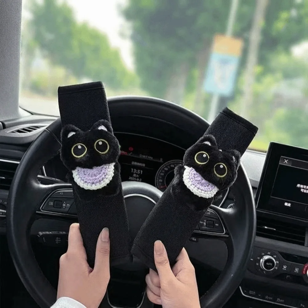 Black Cat Car Safety Shoulder Pads Soft Plush Pressure-Relief Car Seatbelt Shoulder Guard Seat Belt Protective Cover