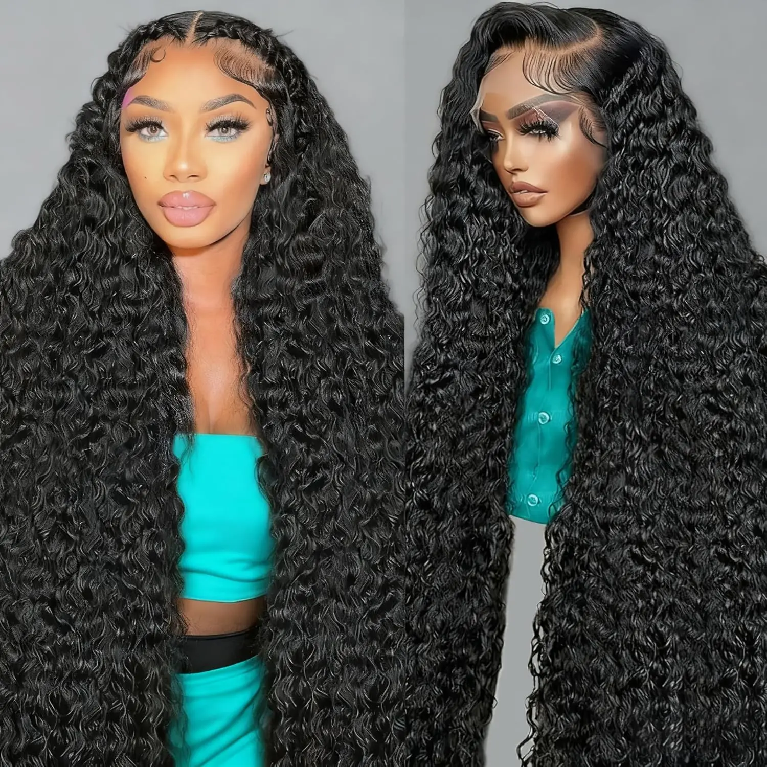 Nexora Curly Wigs 1b Black Wig Water Wave 360 human hair full lace wig Deep Wave Invisi Strap Glueless Lace Wigs Bleached Knoted image 5