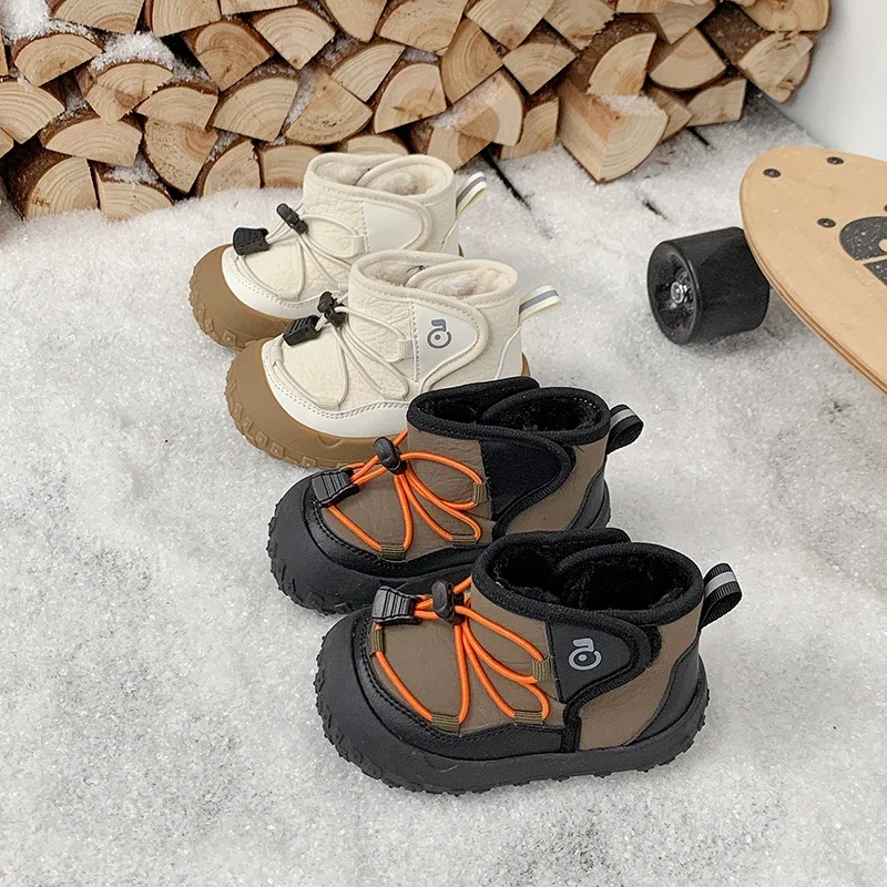 Autumn Winter Baby Girls Boys Snow Boots Outdoor Children Shoes Windproof Waterproof Non-slip Soft Sole Thick Plush Kids Boots