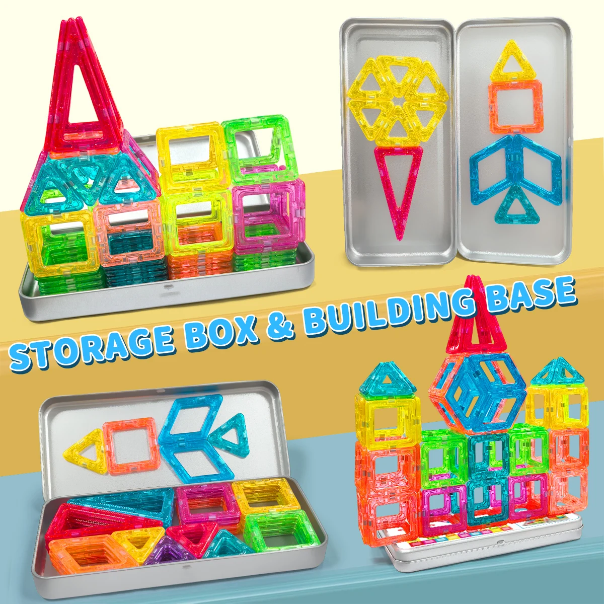 مجموعة بناء مصممة لبنات البناء المغناطيسية لعمر 3 سنوات فما فوق للأطفال والأولاد والبنات كتل مغناطيسية 40 قطعة مع صندوق حديد