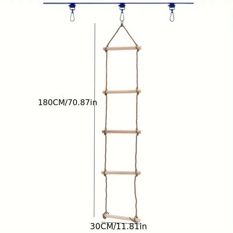 Wooden Climbing Stair 5 Layer Wooden Swing Climbing Stair Children Sensory Training Equipment Suspension Rope Ladder and Ring