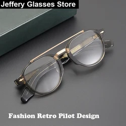 Handmade Acetate Double Beam Oval Glasses Frame Men Fashion Pilot 145mm Big Size Eyeglasses Vintage Designer Eyewear Blue Light