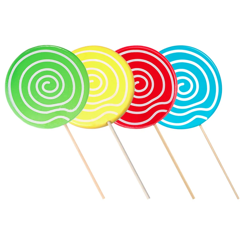 4 Pcs Decorations Accessories Simulation Lollipop Child Lollipops Wood Party Prop