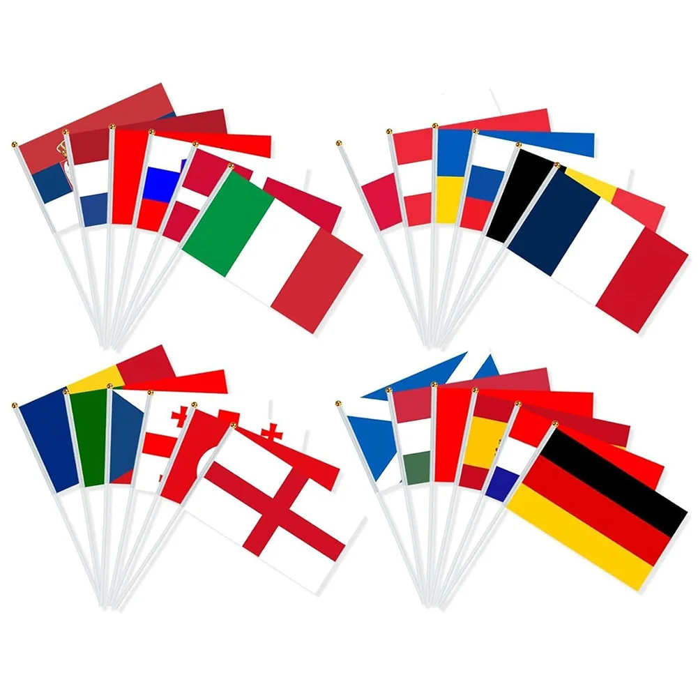24 قطعة علم محمول باليد مع أقطاب أعلام الدولة العالمية أعلام المنتخب الوطني لتزيين الحفلات والنوادي الرياضية