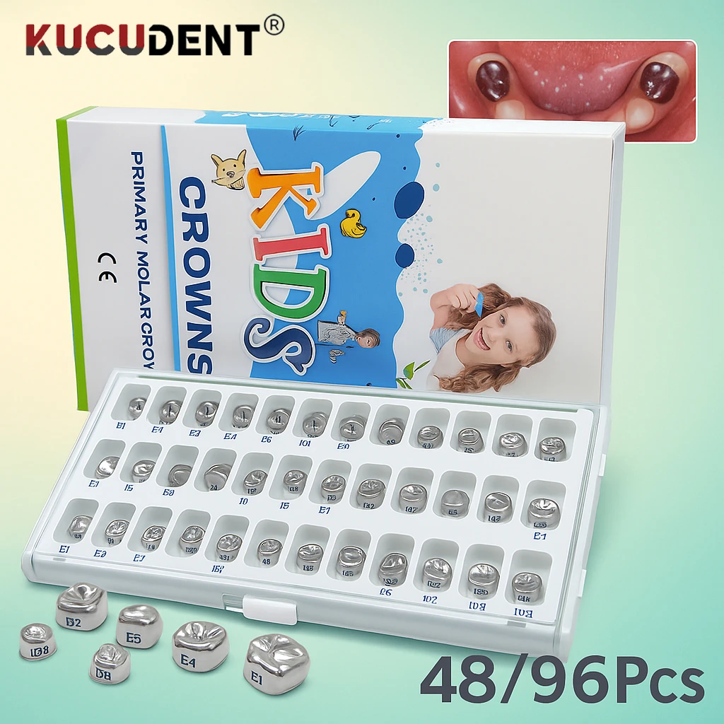 

48/96Pcs Dental Stainless Steel Temporary Crowns Kit Primary Molar Crown Teeth 1st 2nd Preformed for Adult Kid Dentist Pediatric