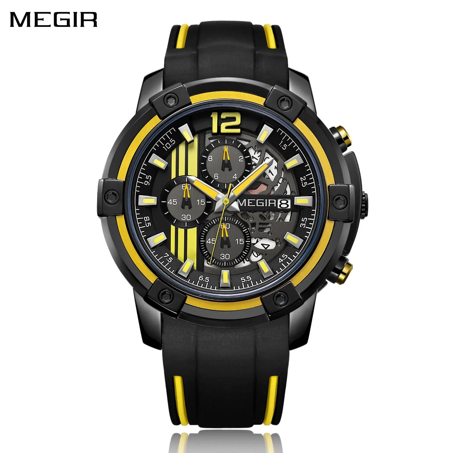 MEGIR Luxury Sport Quartz Watch Silicone Band Big Dial Military Wrist Watch Chronograph Waterproof Male Clock Relogio Masculino